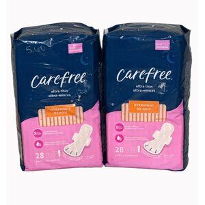 Carefree Ultra Thin Overnight Pads With Wings 28 Ct Each Pack (2 Packs)